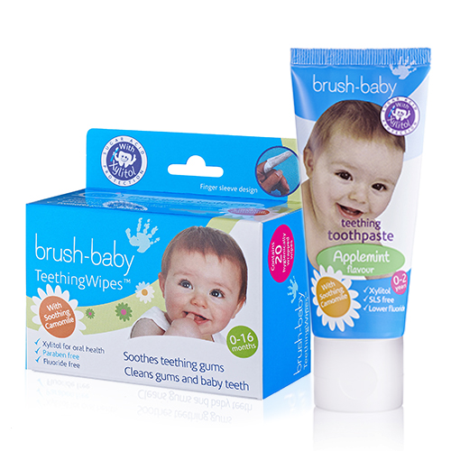 Комплект Brush-Baby Applemint 0-2 года, 50 мл+ Салфетки д/полости рта с ксилитолом Dental Wipes с ромашкой (20 шт в упак)