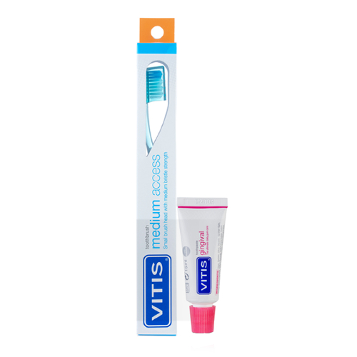 Щётка зубная в твердой упаковке Vitis Medium Access + Зубная паста Vitis Gingival 15 мл | фото