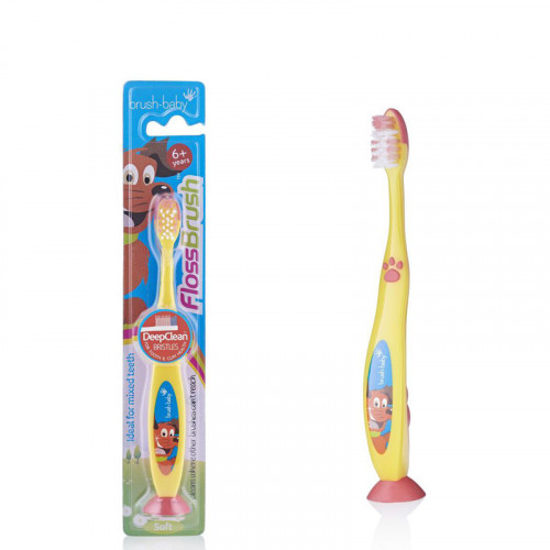 Brush-Baby FlossBrush NEW зубная щётка, с 6 лет, желтая | фото