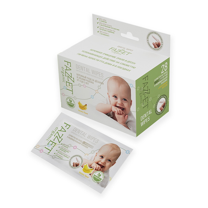 Fazzet-organic Dental Wipes детские салфетки с пропиткой для полости рта 0-3 года, 28 шт. | фото