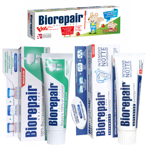 Набор зубных паст Biorepair Комплексная защита, земляника | фото