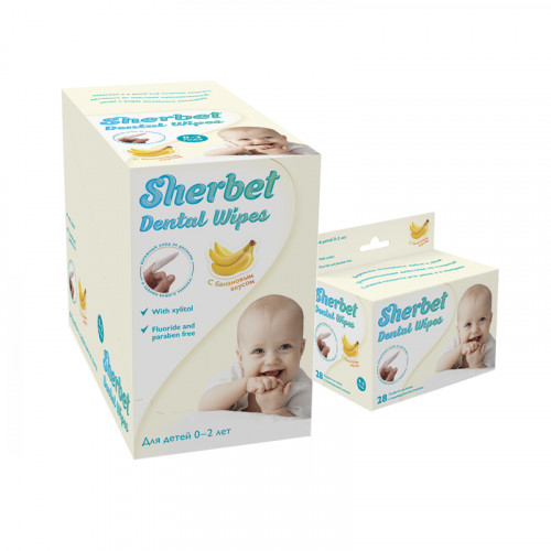 Салфетки влажные детские для зубов и ротовой полости торговой марки "Sherbet" (6 коробок по 28 штук)