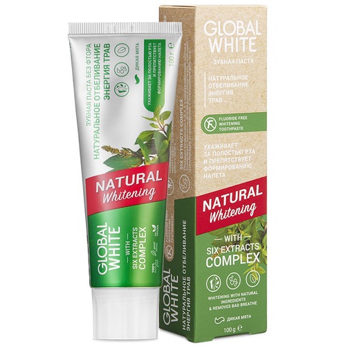 Global White Natural whitening зубная паста натуральное отбеливание с травами | фото