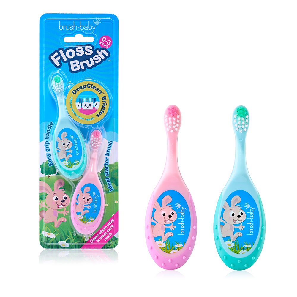 Зубная щетка Brush-Baby FlossBrush, 0-3 года, 2 шт, бирюзовая+розовая | фото