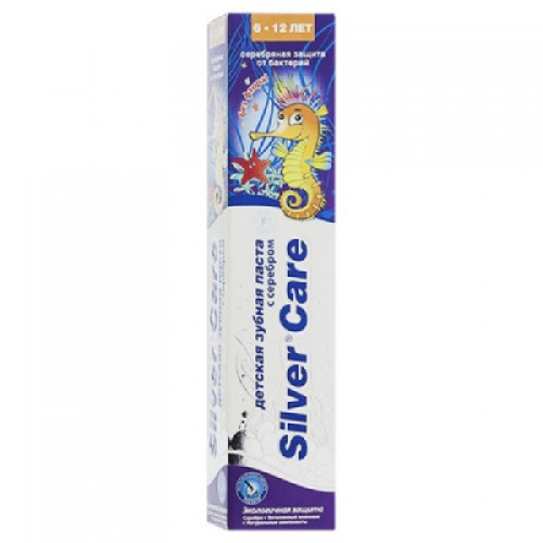 Детская зубная паста с серебром от 6 до 12 лет "SILVER CARE" экологичная защита без фтора 50 мл