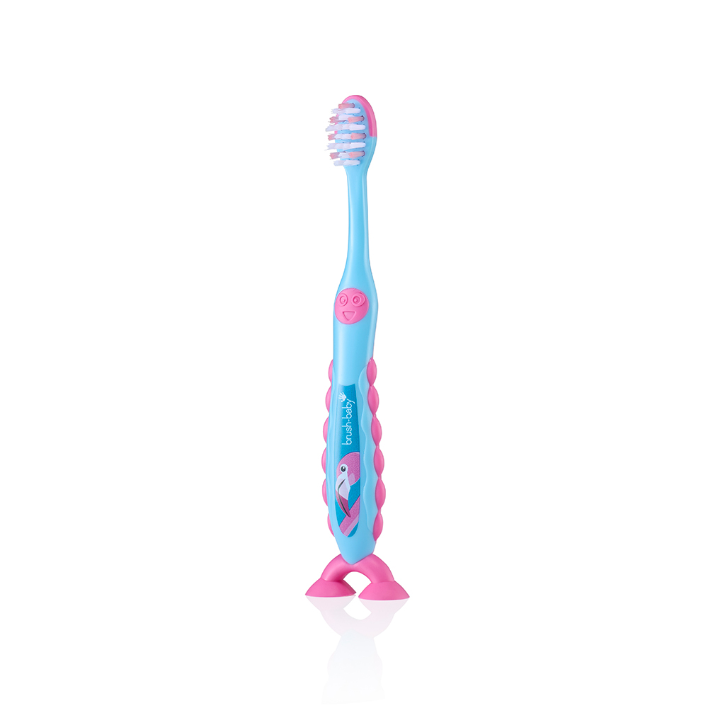 Зубная щётка Brush-Baby FlossBrush, 3-6 лет, фламинго, 2 шт | фото