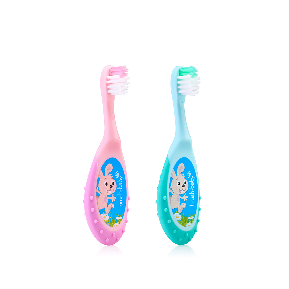 Зубная щетка Brush-Baby FlossBrush, 0-3 года, 2 шт, бирюзовая+розовая | фото