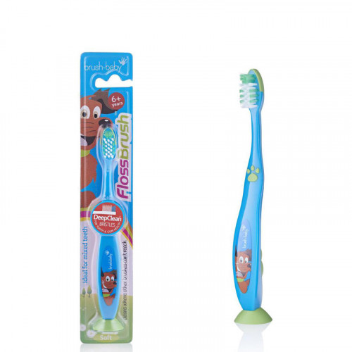 Brush-Baby FlossBrush NEW зубная щётка, с 6 лет, голубая | фото