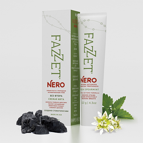 Зубная паста Fazzet Nero organic без фтора с активированным углём, 122 г | фото