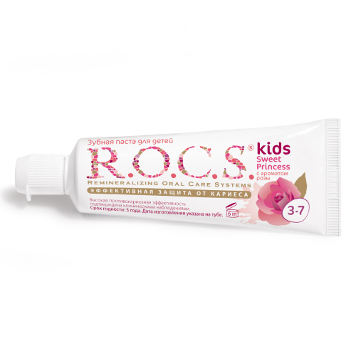 Зубная паста R.O.C.S. Kids sweet Princess с Ароматом розы без фтора, 45 гр | фото