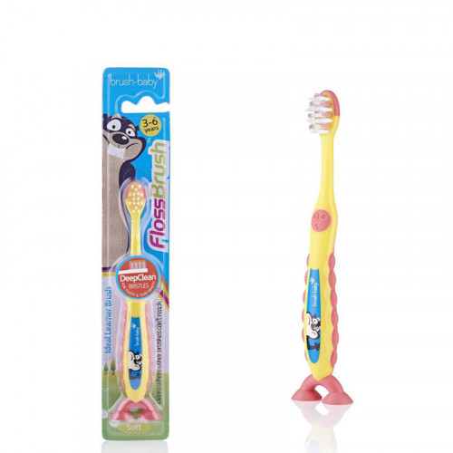 Brush-Baby FlossBrush NEW зубная щётка, 3-6 лет, желтая | фото