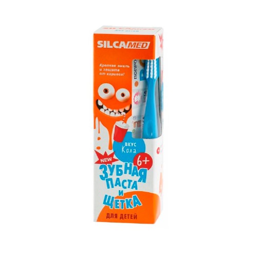 Промонабор SilkaMed Зубная паста со вкусом Колы + Зубная щетка, мягкая от 2 до 7 лет | фото